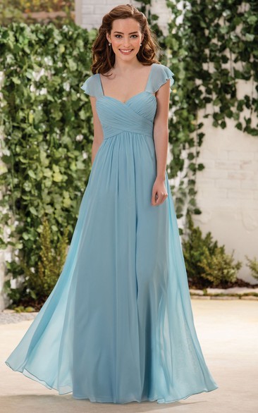 Cap-Sleeved A-Line Bridesmaid Dress With Crisscross Ruching And Square Back