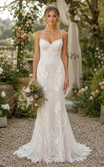 Sexy Mermaid Wedding Dress Sleeveless Sweetheart Lace Floor Length Chapel Train Ivory