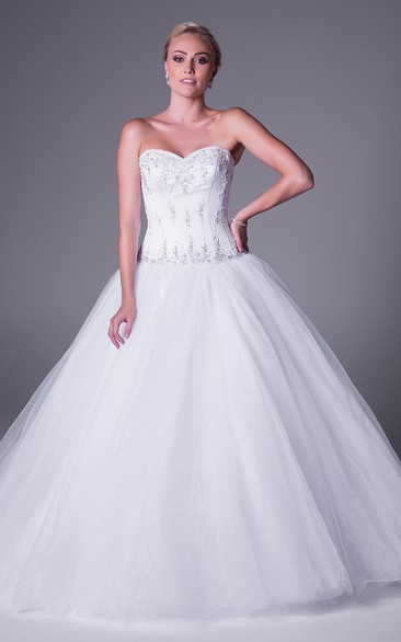 Ball Gown Sweetheart Maxi Tulle Wedding Dress With Beading
