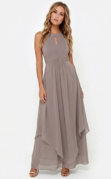 Burgundy Halter High-Low Chiffon Evening Gown