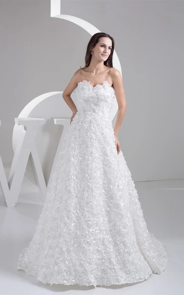 Floral A-Line Sweetheart Sweep Train and Gown With Ruffles