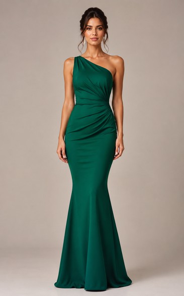 Mermaid One-Shoulder Stretch Satin Prom Dress with Ruching