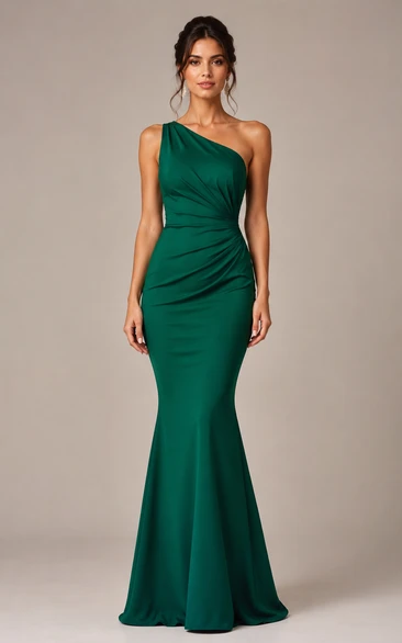 Mermaid One-Shoulder Stretch Satin Prom Dress with Ruching