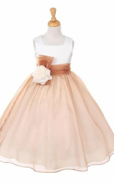 Floral Floral Bowed Organza&Satin Flower Girl Dress With Sash