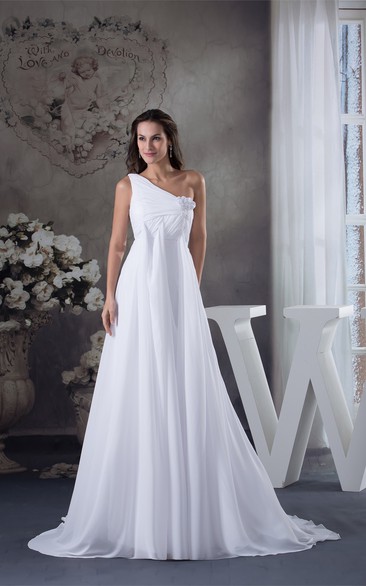 Fairy Empire Floor-Length One-Shoulder Flower and Dress With Pleats