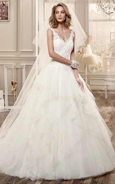 Ruching Wedding Dress with Low-V Neck and Open Back