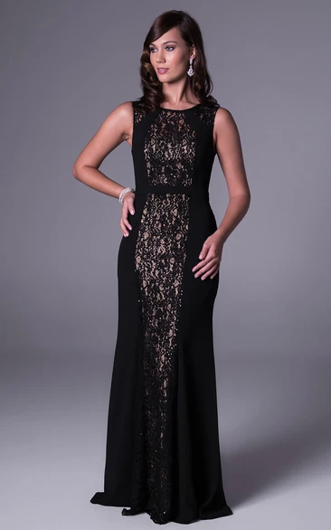 Sheath Floor-Length Scoop-Neck Sleeveless Lace Prom Dress