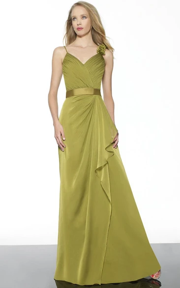 Draped Spaghetti Sleeveless Chiffon Bridesmaid Dress