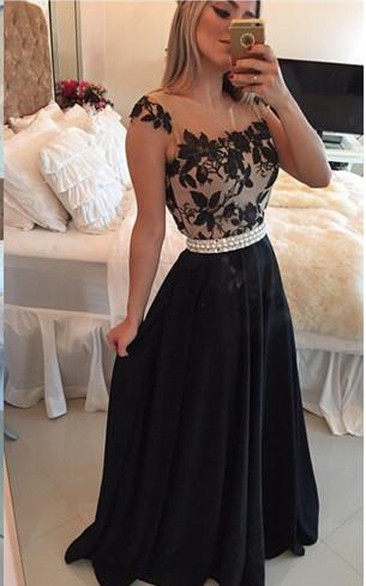 Elegant Square Chiffon Black Prom Dress Appliques Pearls