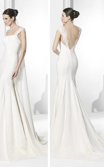 Sheath Appliqued Sleeveless Long Jersey Wedding Dress