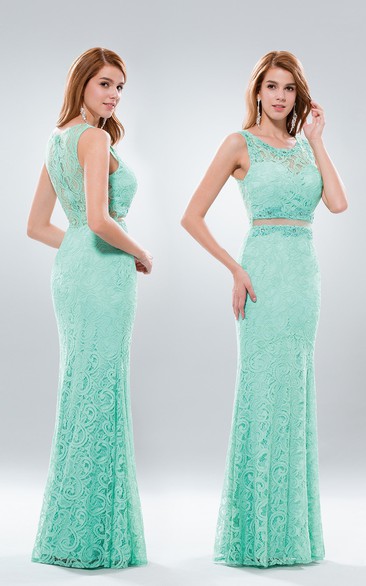Sheath Floor-Length V-Neck Sleeveless Lace Dress With Pleats And Beading