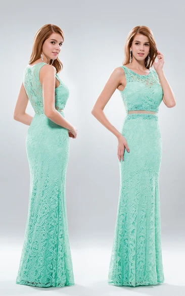 Sheath Floor-Length V-Neck Sleeveless Lace Dress With Pleats And Beading