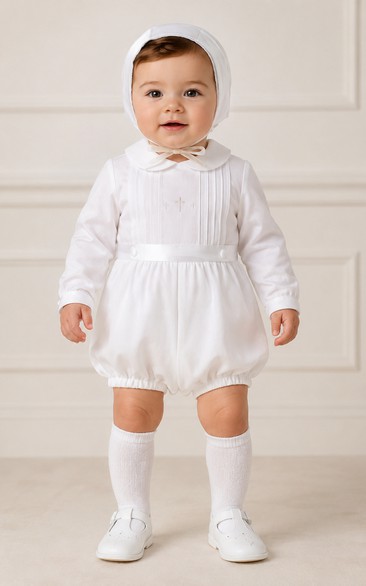 Baby Boy Christening Romper Suit Short Sleeve Satin Baptism Outfit in White