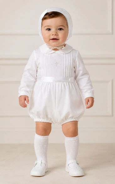 Baby Boy Christening Romper Suit Short Sleeve Satin Baptism Outfit in White