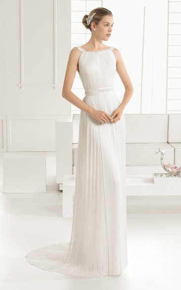 Backless Column Style Dress With Floral Straps