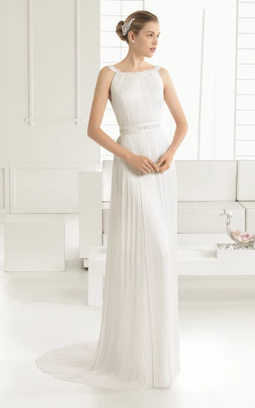 Backless Column Style Dress With Floral Straps