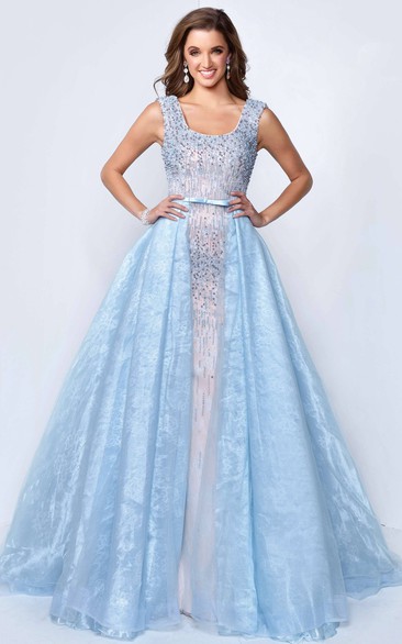 A-Line Square-Neck Sleeveless Zipper Dress With Beading