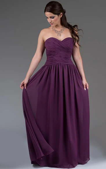 Sweetheart A-Line Chiffon Long Bridesmaid Dress With Criss Cross Bodice And Waist