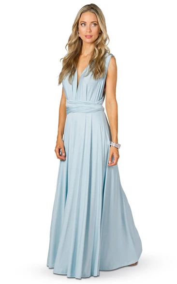 Sleeveless V-Neck Chiffon Convertible Bridesmaid Dress With Ribbon And Straps