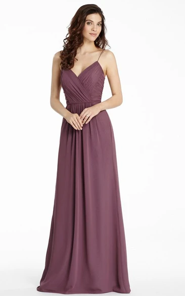 Maxi Spaghetti Chiffon Bridesmaid Dress With Ruching