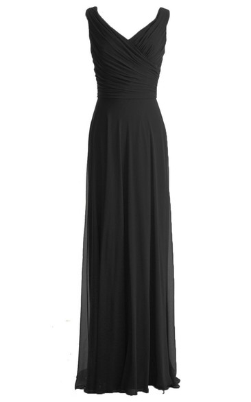 V-neckline Floor-length Dress With Zipper Back