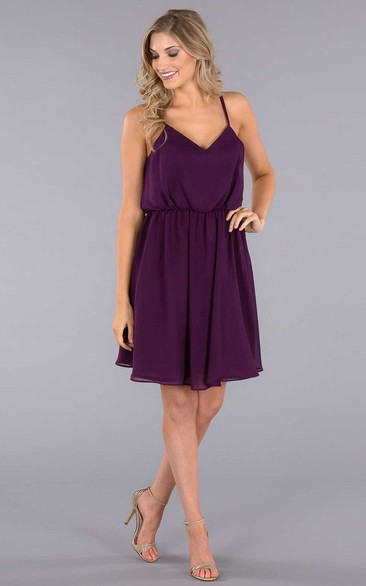 Mini Sleeveless Spaghetti Chiffon Bridesmaid Dress With Low-V Back