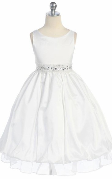 Tea-Length Sleeveless Bowed Taffeta Flower Girl Dress