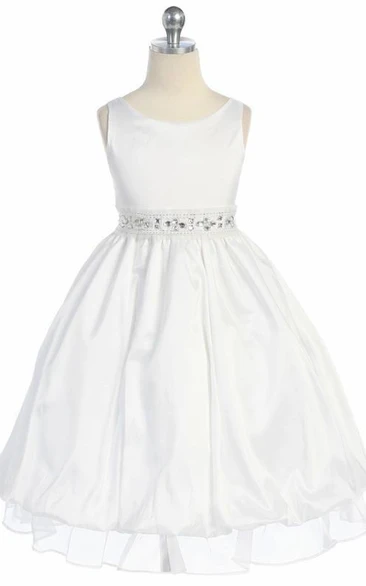 Tea-Length Sleeveless Bowed Taffeta Flower Girl Dress