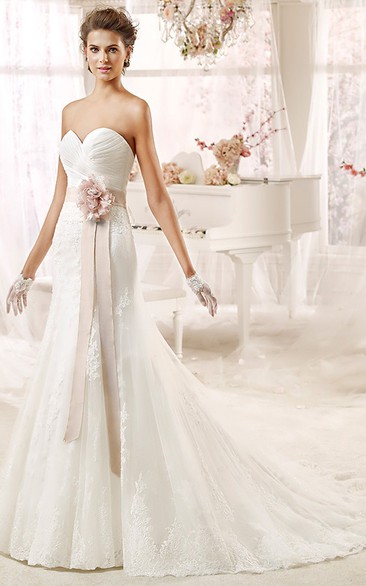 Sweetheart Flower Draping Chiffon Dress with Lace-up Back and Bandage Bust