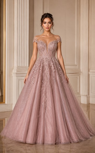 Lace Appliqu¨¦ Illusion Ball Gown