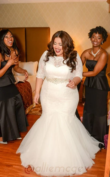 Sexy Floor-length Plus Size Mermaid Wedding Dress Styles Lace Half Sleeve