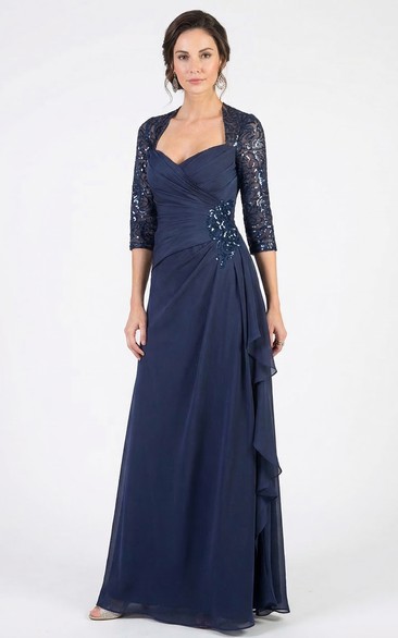 Ruffled 3/4 Sleeve Sequin Mother of the Bride