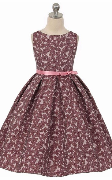 Tea-Length Pleated Tiered Satin Flower Girl Dress