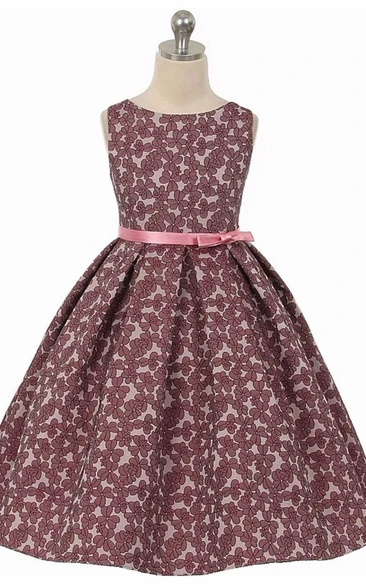 Tea-Length Pleated Tiered Satin Flower Girl Dress