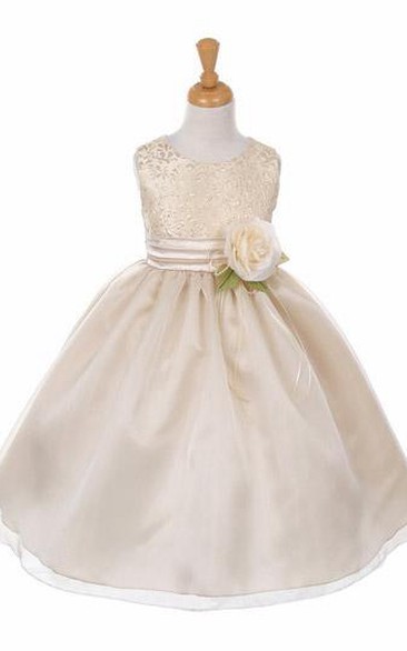 Tea-Length Tiered Organza&Satin Flower Girl Dress