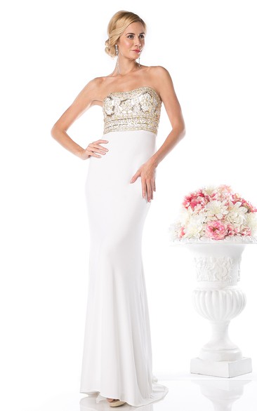 Sheath Strapless Sleeveless Jersey Backless Dress With Beading
