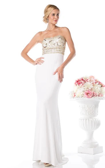 Sheath Strapless Sleeveless Jersey Backless Dress With Beading
