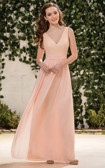 Sleeveless V-Neck A-Line Bridesmaid Dress With V-Back And Sequins