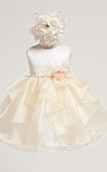 Tea-Length Tiered Organza&Satin Flower Girl Dress