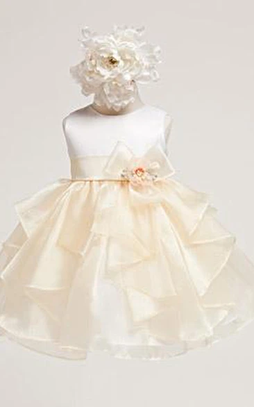 Tea-Length Tiered Organza&Satin Flower Girl Dress