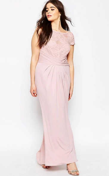 Pencil Long-Sleeveless Scoop-Neck Chiffon Bridesmaid Dress With Appliques And Illusion