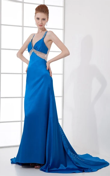 Glossy Floor-Length Sleeveless Illusion and Dress With Beading