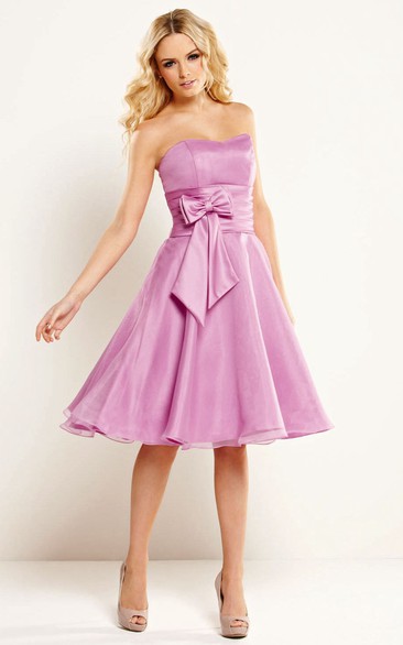 Strapless Maxi Bowed Satin Bridesmaid Dress With Corset Back