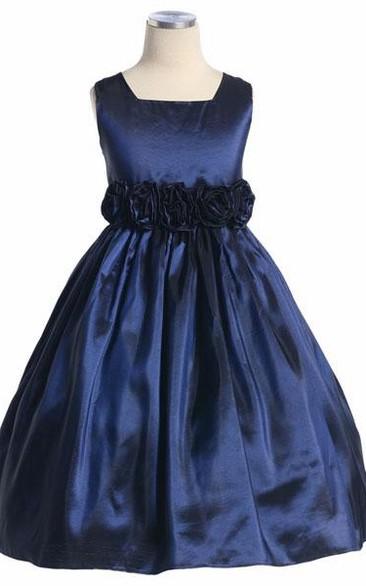 Tea-Length Tiered Taffeta Flower Girl Dress
