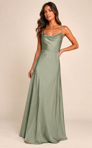 Sage Cowl Neck Charmeuse Sheath Dress