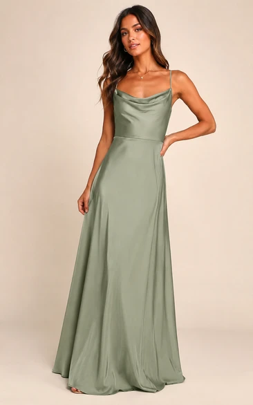 Sage Cowl Neck Charmeuse Sheath Dress