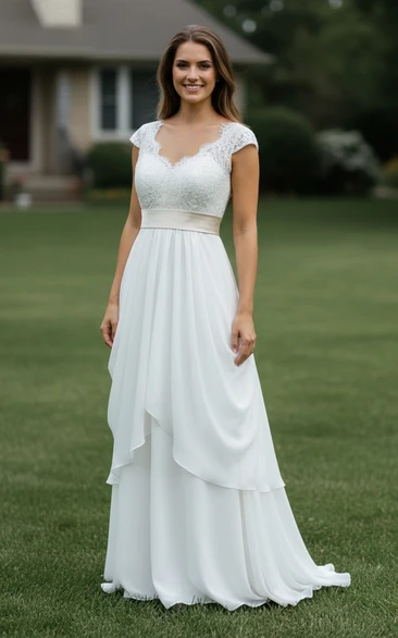 Classic Chiffon Dress with Satin Waist
