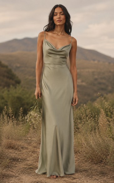 Sage Cowl Neck Charmeuse Sheath Dress