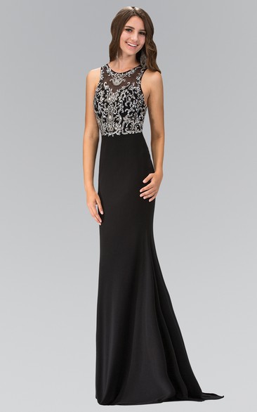 Sheath Scoop-Neck Sleeveless Jersey Straps Dress With Beading