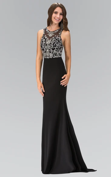 Sheath Scoop-Neck Sleeveless Jersey Straps Dress With Beading